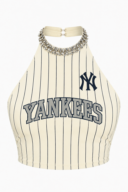 Reworked Yankees Crystal Halter Top